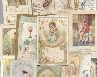Holy Cards French Collection Communion and Prayer Cards  Highly Illustrated   Holy Cards  16 Small Cards Dating from 1920 to 1940s