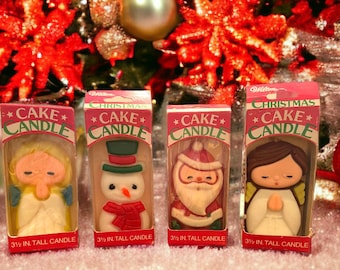 Vintage Wilton Christmas Cake Candles Set of Four in Purchase  Santa...Snowman...Blonde Angel...Brunette Angel .. Four Designs in Purchase