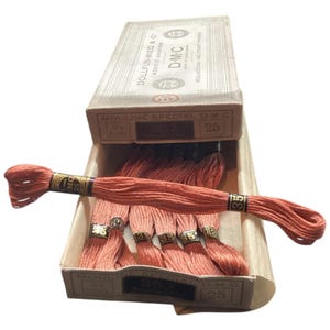 Vintage DMC Embroidery Thread - Mouline Special - DMC 357 :  Warm Orange  ...7 skeins ...  New Old Stock Skeins in Original French Box