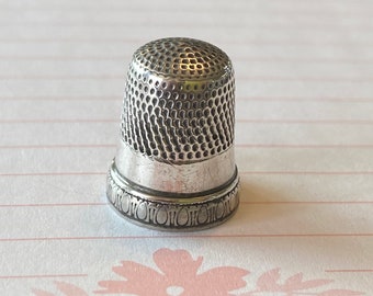 Sterling Silver Sewing Thimble with silver band and oval design Hallmarked  Vintage Sterling  Sewing Thimble