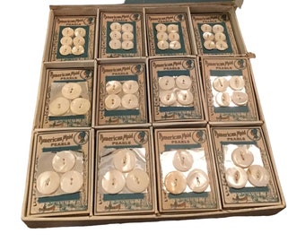 1920 American Maid Pearl Buttons on Original Cards in Original Store Display Box   90 Cards of American  Maid Pearl Buttons  Original Cards