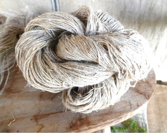 Antique Hand Spun Hemp Yarn   One Shank  Four Ounce Hand Spun Hemp Yard   French Farm Find  Antique Hemp Yarn from Southern France