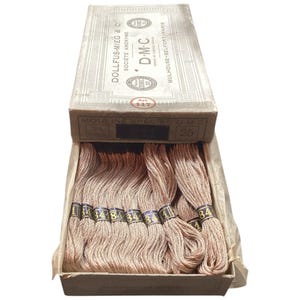Vintage DMC Embroidery Thread - Mouline Special - DMC 841   ..Light Beige Brown : 20 Skeins  New Old Stock Skeins in Original French Box