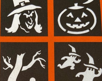 1950s Glass Wax Halloween Window Stencils  New Old Stock 1950s Halloween Window Stencils   1950 Halloween Stencils in Unopened Package