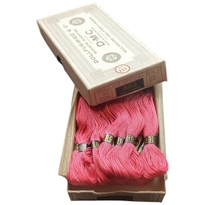 Vintage DMC Embroidery Thread - Mouline Special - DMC 893  Rose Cardinal  ...22 ...  New Old Stock Skeins in Original French Box