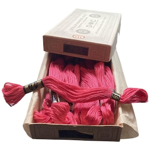 Vintage DMC Embroidery Thread - Mouline Special - DMC 892   ..Pink  : 11  Skeins  New Old Stock Skeins in Original French Box