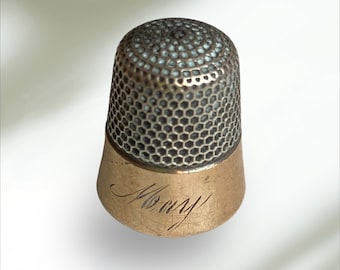Sterling Silver Sewing Thimble with Gold Bottom Band Hallmarked  Sterling Inside   Antique Sterling Sewing Thimble