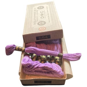 Vintage DMC Embroidery Thread - Mouline Special - DMC 554  Lavender  ...18 ...  New Old Stock Skeins in Original French Box