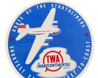 Vintage Paper Luggage Label  TWA Airlines Round Label   Vintage Luggage Label