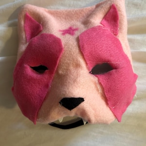 Pink Candy Raccoon Therian Mask - Elastic Strap, Accessorized, Comforted Interior, Raised Felt Nose, Quadrobics Gear