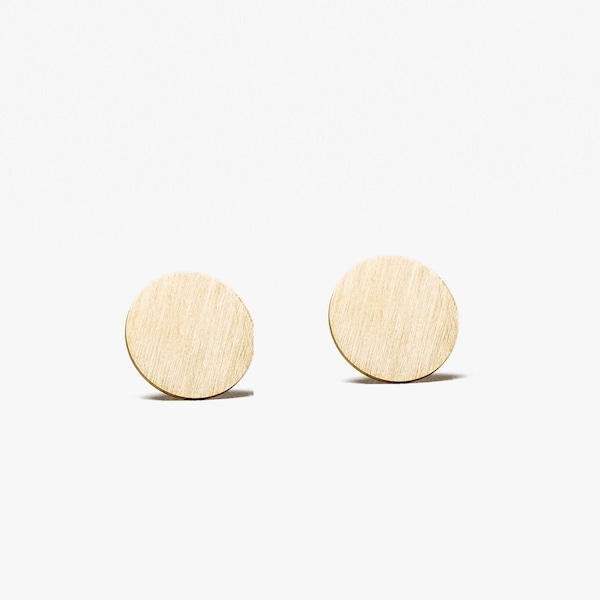 Stud earrings gold // flat back brass disc and silver studs