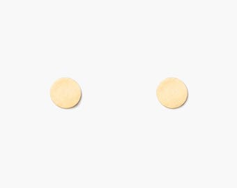 Gold circle stud earrings // flat tiny dot studs from brass and sterling silver