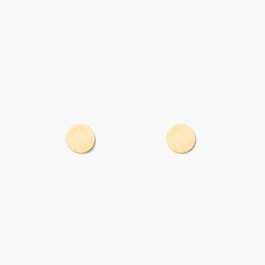 Gold circle stud earrings, flat tiny dot studs from brass and sterling silver