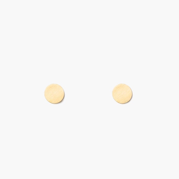 Gold circle stud earrings // flat tiny dot studs from brass and sterling silver