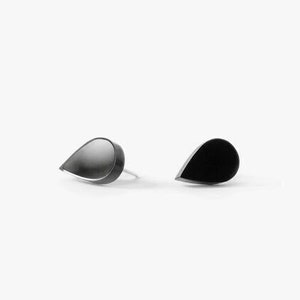 Black teardrop stud earrings // sterling silver studs