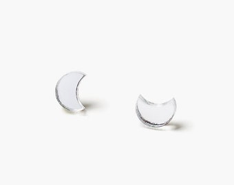 Silver mirror moon stud earrings // sterling silver studs