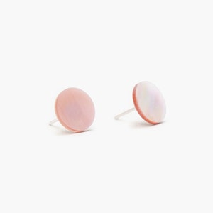 Pink mother of pearl stud earrings // 925 sterling silver image 1