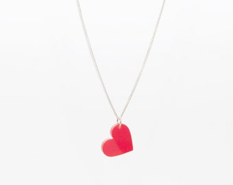 heart necklace, red heart pendant necklace, silver gold heart pendant, significant other gift, i love you gift for her