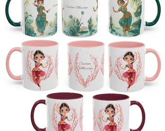 Personalized Indian Classical Dancer Mug | 11oz  Colorful Ceramic Return Gift Item Custom Message