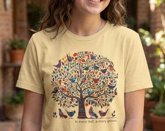 Tree of Life T-Shirt, Boho Floral Art, Unisex Cotton Tee