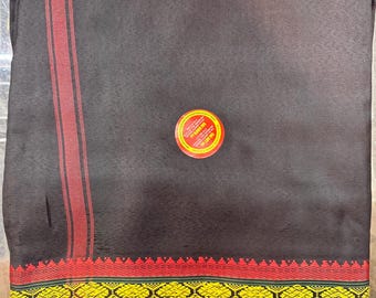 Dhoti in misto cotone nero: tradizionale abito rituale indiano (4,5 m)