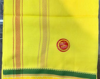 Dhoti in misto cotone giallo: tradizionale abito rituale indiano (4,5 m)