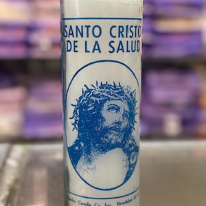 Jesus Christ 7 day Santo Cristo De La Salud Spritual Prayer White Candle.