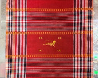Chusteczka bawełniana Madras Rumal w czerwoną kratkę, tkana ręcznie, 41 x 38 cali