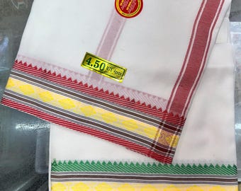 Traditionell bomullsblandad Dhoti för män och barn - Indisk Puja-ritualdräkt