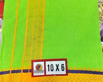 Dhoti in misto cotone verde con scialle: abbigliamento tradizionale indiano maschile