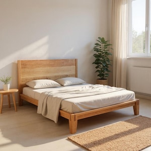 Castle Joint Bed with Headboard, Japanese Joinery Bed, Solid Wood Bed, Easy Assembly Furniture, Hardwood Bed