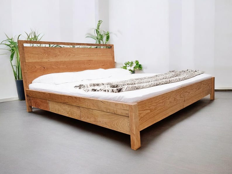 Modern Madera, Modern Minimalist Bed, Hardwood Bed Frame, Solid Wood Furniture Bild 5