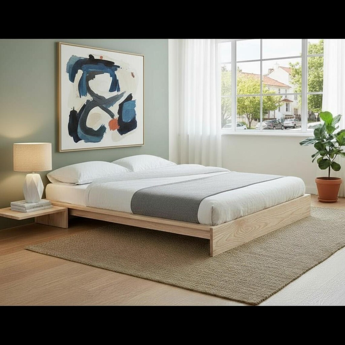 Basic Modern Pacific Bed, Minimalist Low Platform Bed, Solid Wooden Bed ...