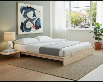 Cama básica moderna Pacific, cama minimalista de plataforma baja, cama de madera maciza, muebles de dormitorio a medida