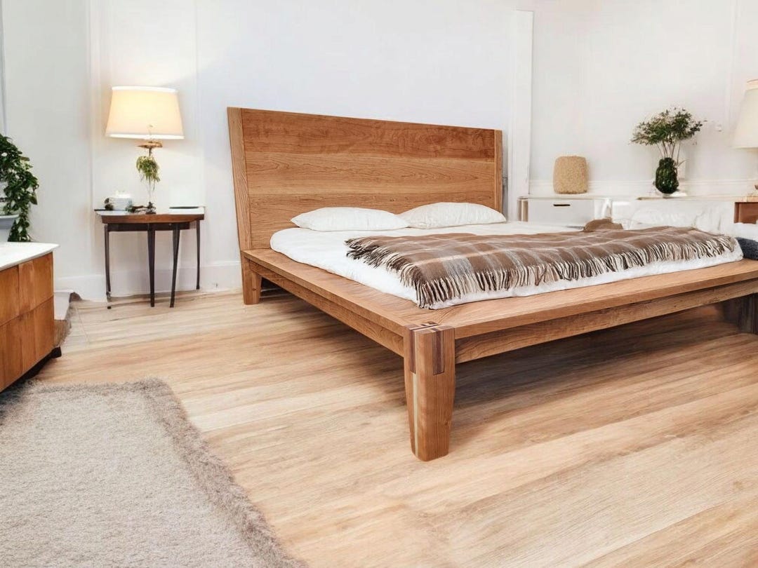 Castle Joint Bed With Headboard, Japanese Joinery Bed, Solid Wood Bed