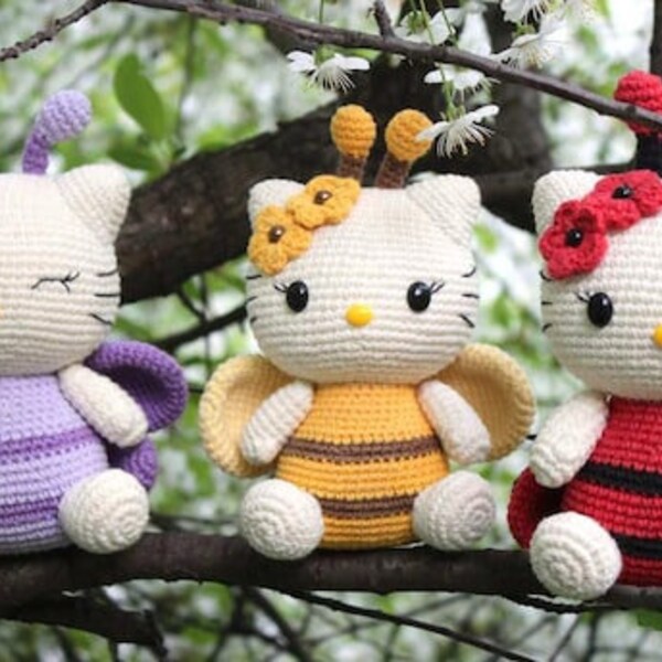 Butterfly, Ladybug and Bee Kitten KITTY Amigurumi Pattern, 3in1 Spring Crochet Pattern Cat Amigurumi kitten instructions