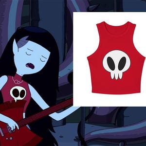 Marceline Skull Racer Tank Top in Red and Black - Etsy