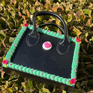 Romantic Forest Inspired Faux Cake Purse/ Faux Cake Purse, Pearls, Flowers and Heart Purse