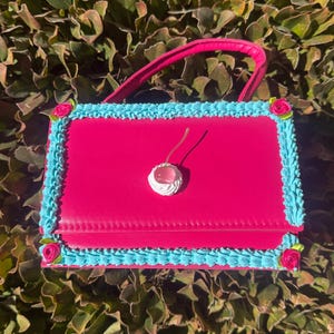 Romantic Pink and Blue Inspired Faux Cake Purse/ Faux Cake Purse, Pearls, Flowers and Cherry on top Purse