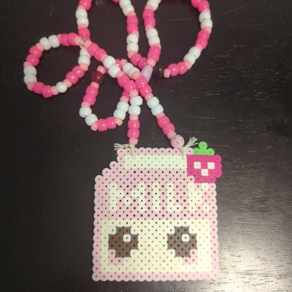 Strawberry Milk Perler Necklace