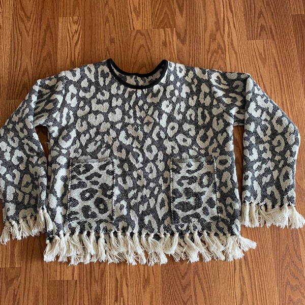 Leopard Print Handmade Blanket Pullover Sweater Sweatshirt