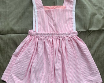 Pink and White Striped Handmade Pinafore Dress Size 2T/3T