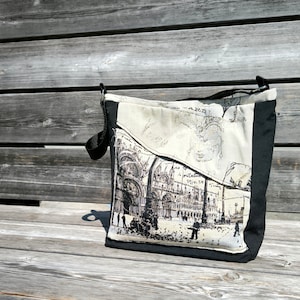 Handcrafted fabric shoulder bag, rectangular shape, Venice depicted, handmade quality bag, casual bag, practical,