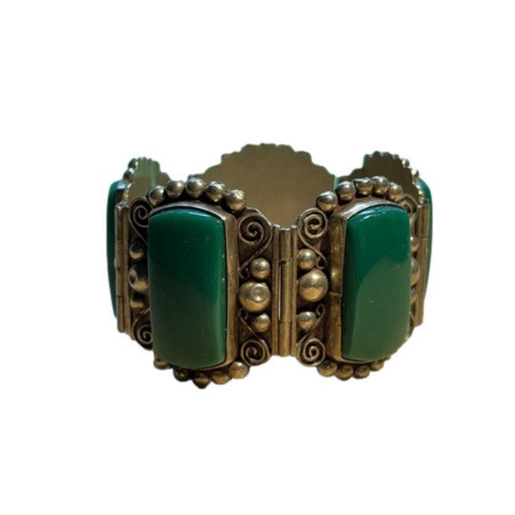 Vintage Mexico Taxco Silver Green Onyx Bracelet - image 1
