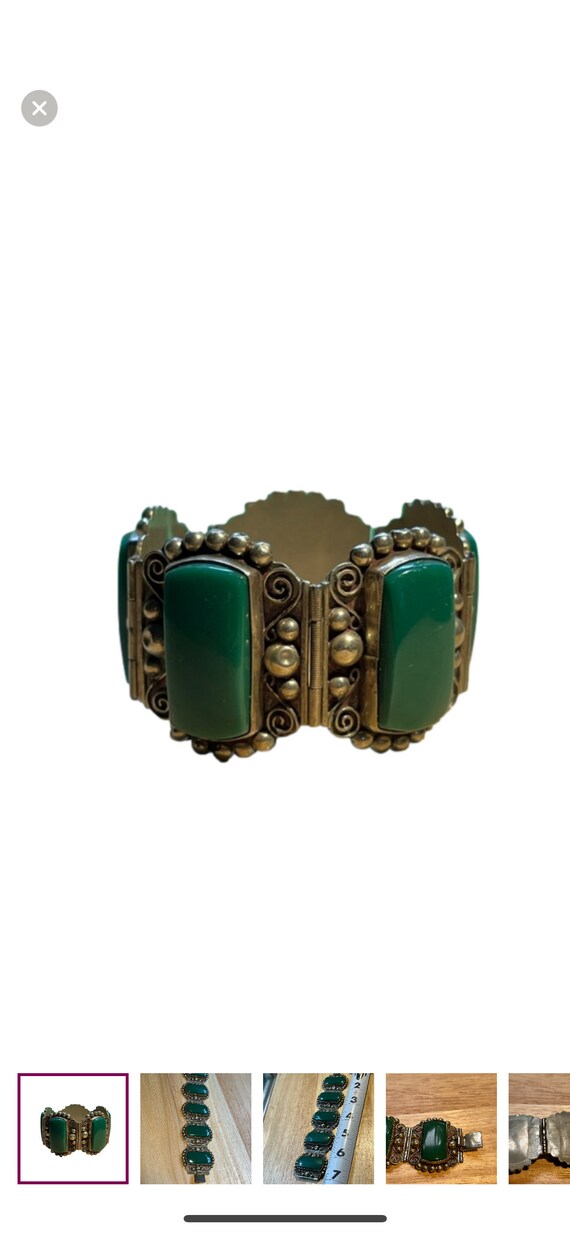 Vintage Mexico Taxco Silver Green Onyx Bracelet