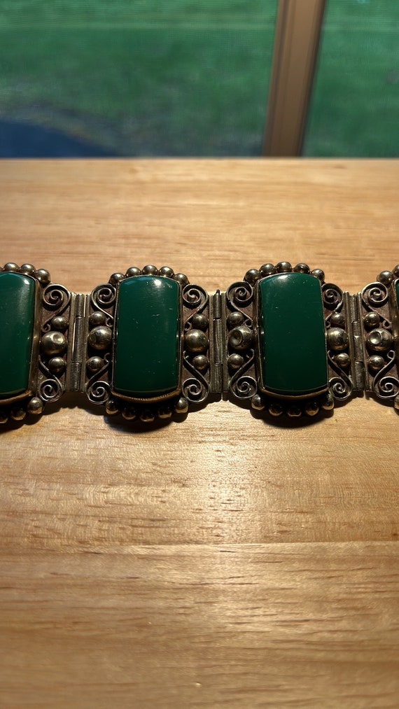 Vintage Mexico Taxco Silver Green Onyx Bracelet - image 4