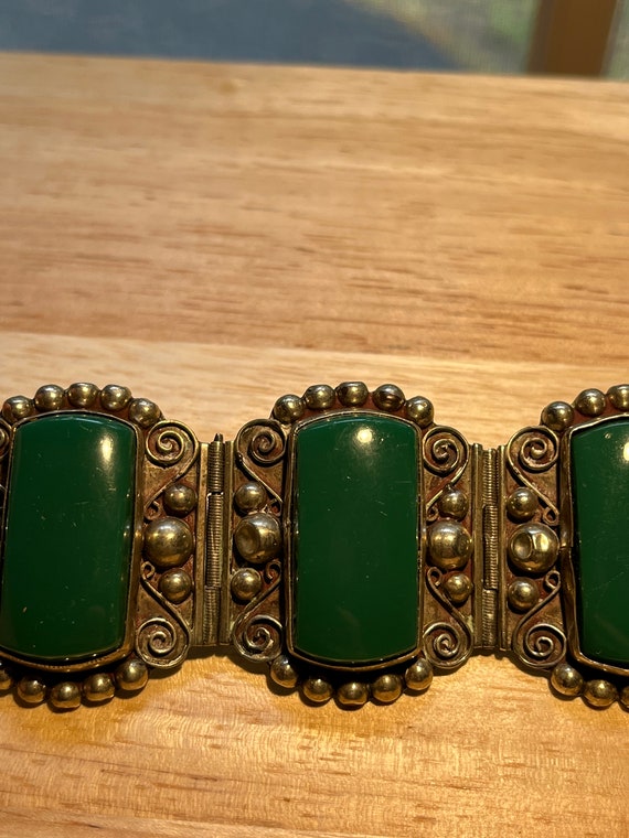 Vintage Mexico Taxco Silver Green Onyx Bracelet - image 6