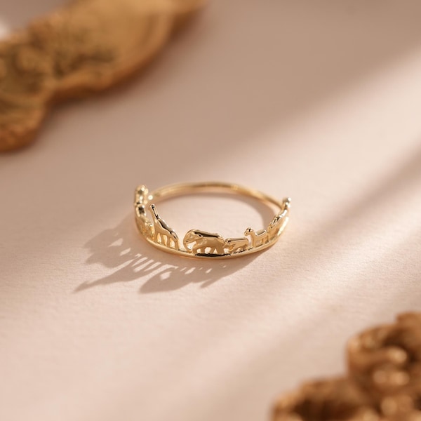 18k Sterling Silver Zoo Animal Ring, Safari Jewelry Gift