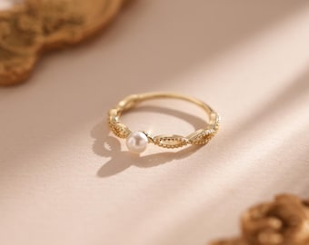 18k Pearl Infinity Ring: Sterling Silver Stacking Ring