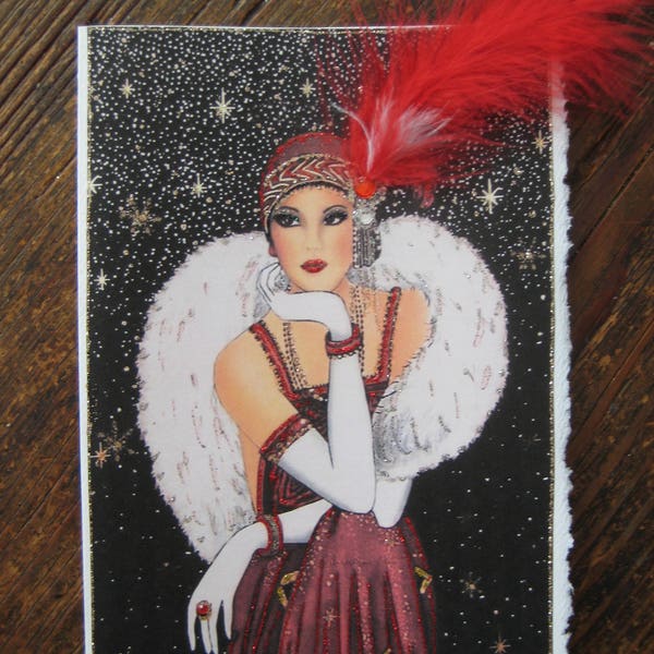Art Deco "Lady in Red" card